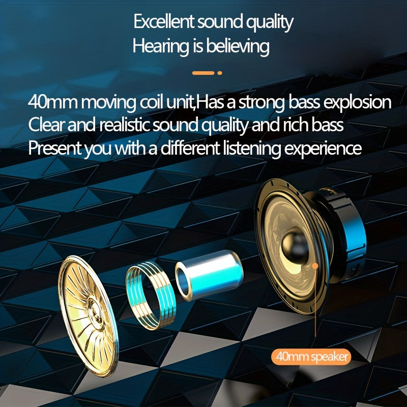 High-End Over-Ear Wireless Headphones - Metal Folding, Surround Sound, Multi-Mode (TF Card, Wireless, Radio), Portable Design for Sports, Music and Gaming