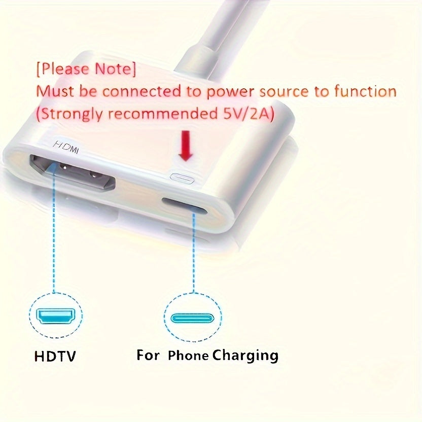 Multi-Functional Adapter for iPhone to HDTV – 1080P Screen Converter with Charging Port, Compatible with iOS Devices, Projectors, Monitors, Digital AV Adapter