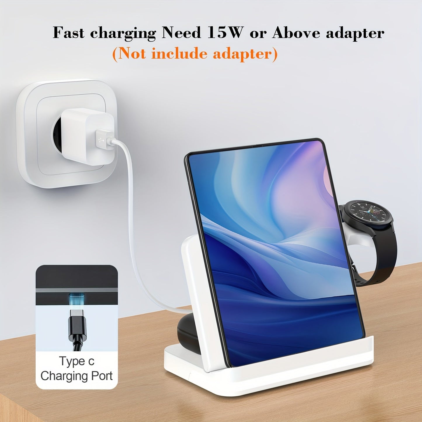 4 in 1 Wireless Charger Station for Samsung Z Fold 5 - Foldable Fast Charging Dock for Galaxy Z Fold 4/3, Z Flip 5/4/3, S24/S23/S22, Note20/10 Ultra, Watch 6/5/Pro/4/3, Earbuds 2/2 Pro/Live