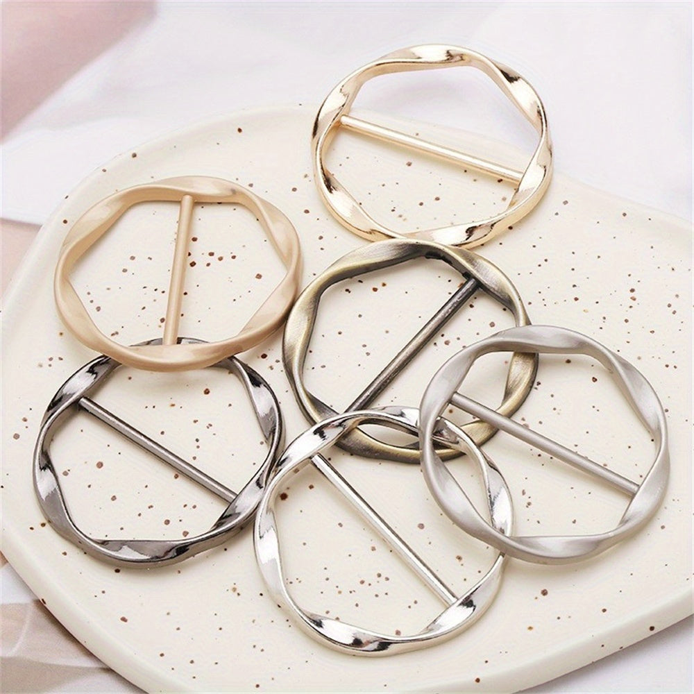 6 Piece Set Silk Scarf & T-Shirt Clips – Elegant Metal Round Ring Buckles in Bronze, Gold, Silver & Black, Sewing & Knitting Accessories for Jewelry Making with Loops