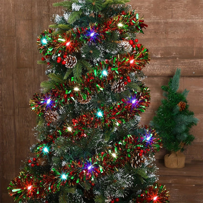 Dingion 16 Ft Christmas Tinsel Garland with LED Lights – Metallic Shiny Hanging Decorations for Indoor and Outdoor Xmas Party ( Batteries Not Included )