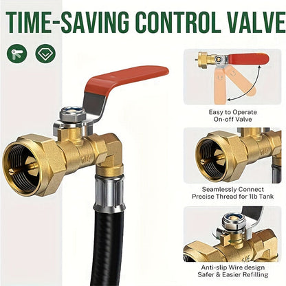 Propane Refill Adapter for 1lb Tanks – 3FT Hose, Propane Tank Refill Adapter for Convenient Use