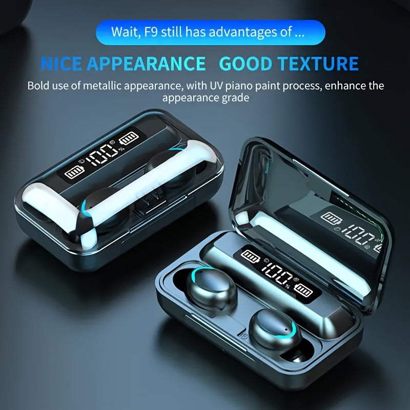 TWS Wireless Earbuds F9 – Hi-Fi Stereo Sound, Sport Headset with LED Display Charging Case – In-Ear Wireless Earphones for iPhone and Android, Ideal for Gaming and Sports
