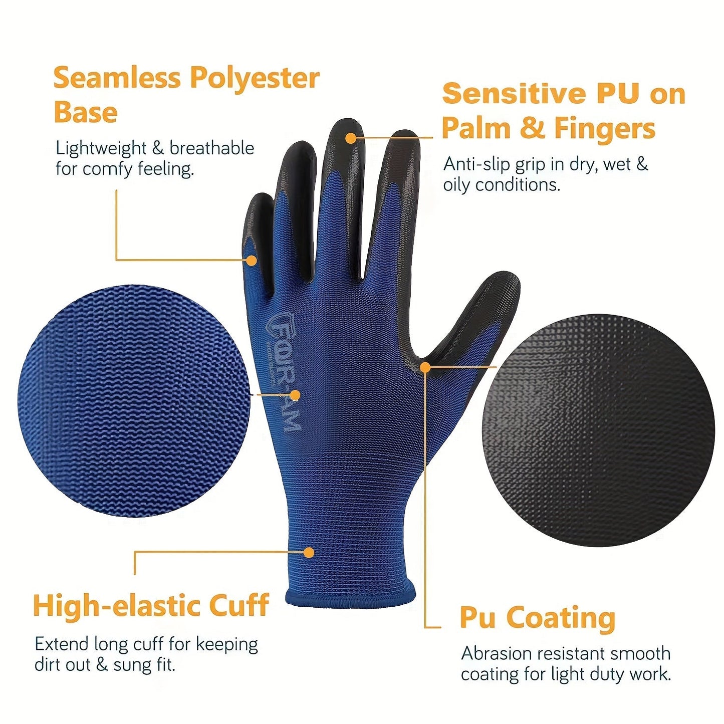 12 Pairs Ultra-Thin Safety Work Gloves - Superior Non-Slip Grip with Comfortable Elastic Knit Wrist Cuff for Effortless Daily Tasks