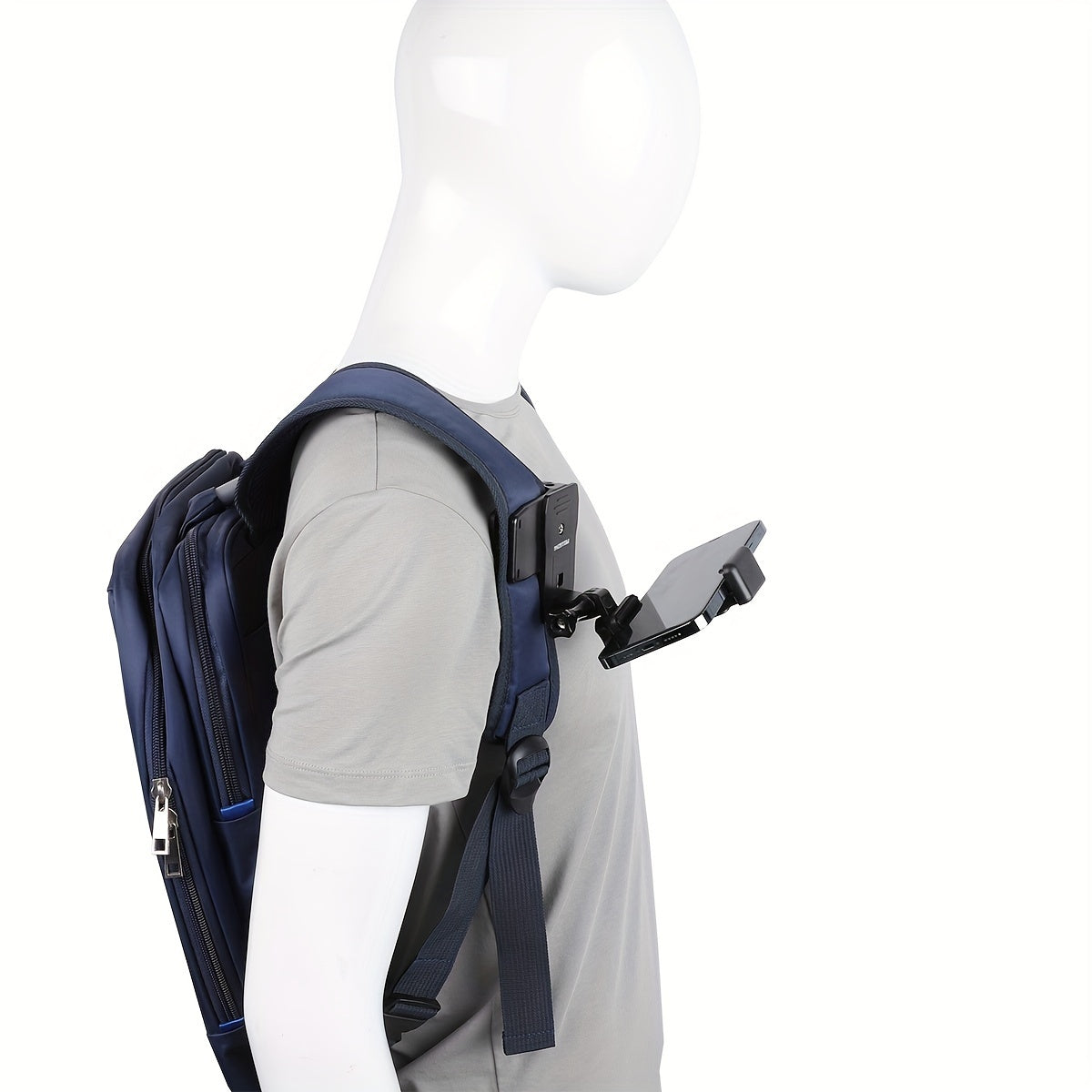 Adjustable ABS Shoulder Mount Clip for Smartphone Recording – First-Person View Outdoor Vlogging and Live Streaming Holder for Backpack Strap