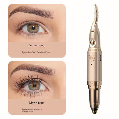 Multi-Use Heated Eyelash Curler - Compact Eye Makeup Tool with Trimmer for Brows and Unwanted Hair | Perfect for Styling and Grooming