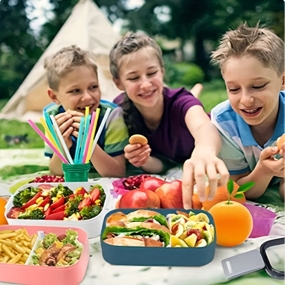 Lunch Box with Tableware – Square Divided Microwave Bento Box – Leakproof Food Container – Hand Wash – Ideal for Back to School, College, Kitchen Organizers and Storage