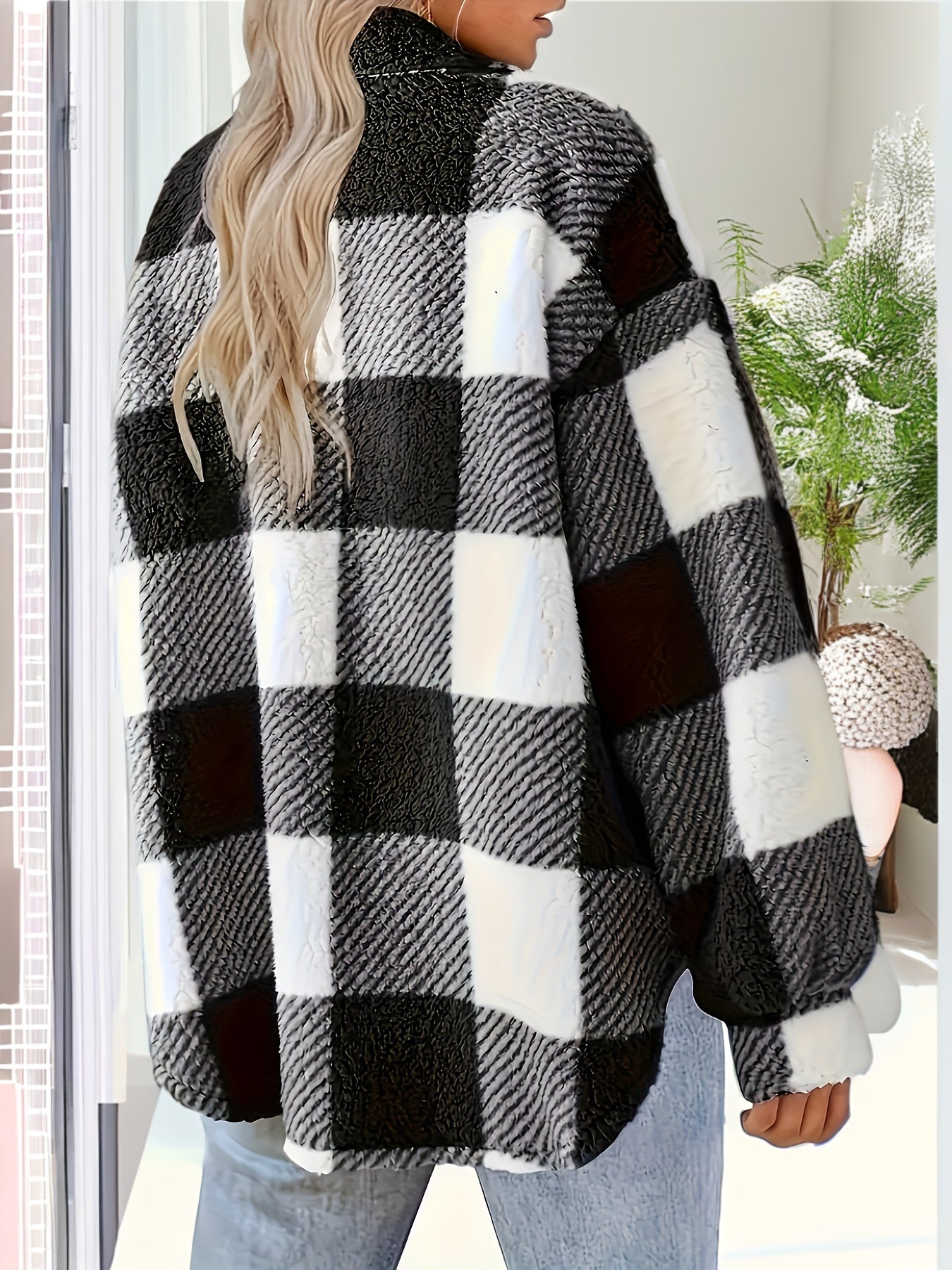 Plaid Pattern Button Front Jacket – Elegant Long Sleeve Warm Outerwear for Fall & Winter, Women's Clothing