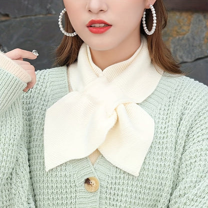 Minimalist Solid Color Knit Cross Scarf – Stylish & Versatile Warm Neck Scarf for Autumn & Winter, Coldproof Elastic Design