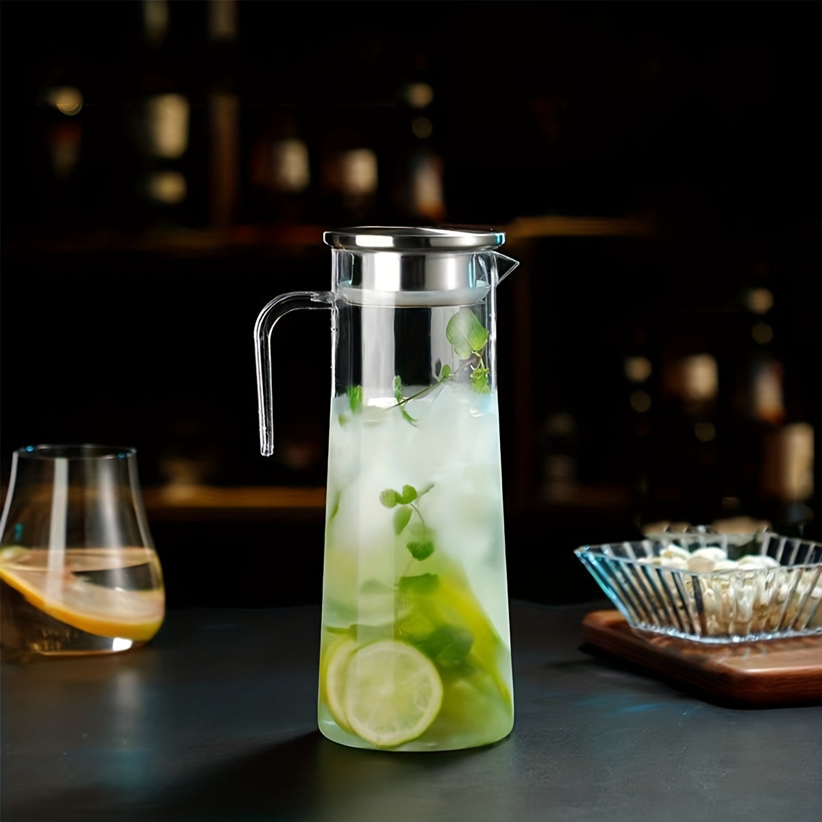 Water Pitcher with Lid – 37.1oz/54.1oz Heavy Duty Drink Pitcher – Stainless Steel or Wooden Lid – Ideal for Juice, Bubble Tea, Summer Drinks – Kitchen and Home