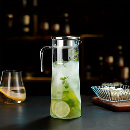 Water Pitcher with Lid – 37.1oz/54.1oz Heavy Duty Drink Pitcher – Stainless Steel or Wooden Lid – Ideal for Juice, Bubble Tea, Summer Drinks – Kitchen and Home