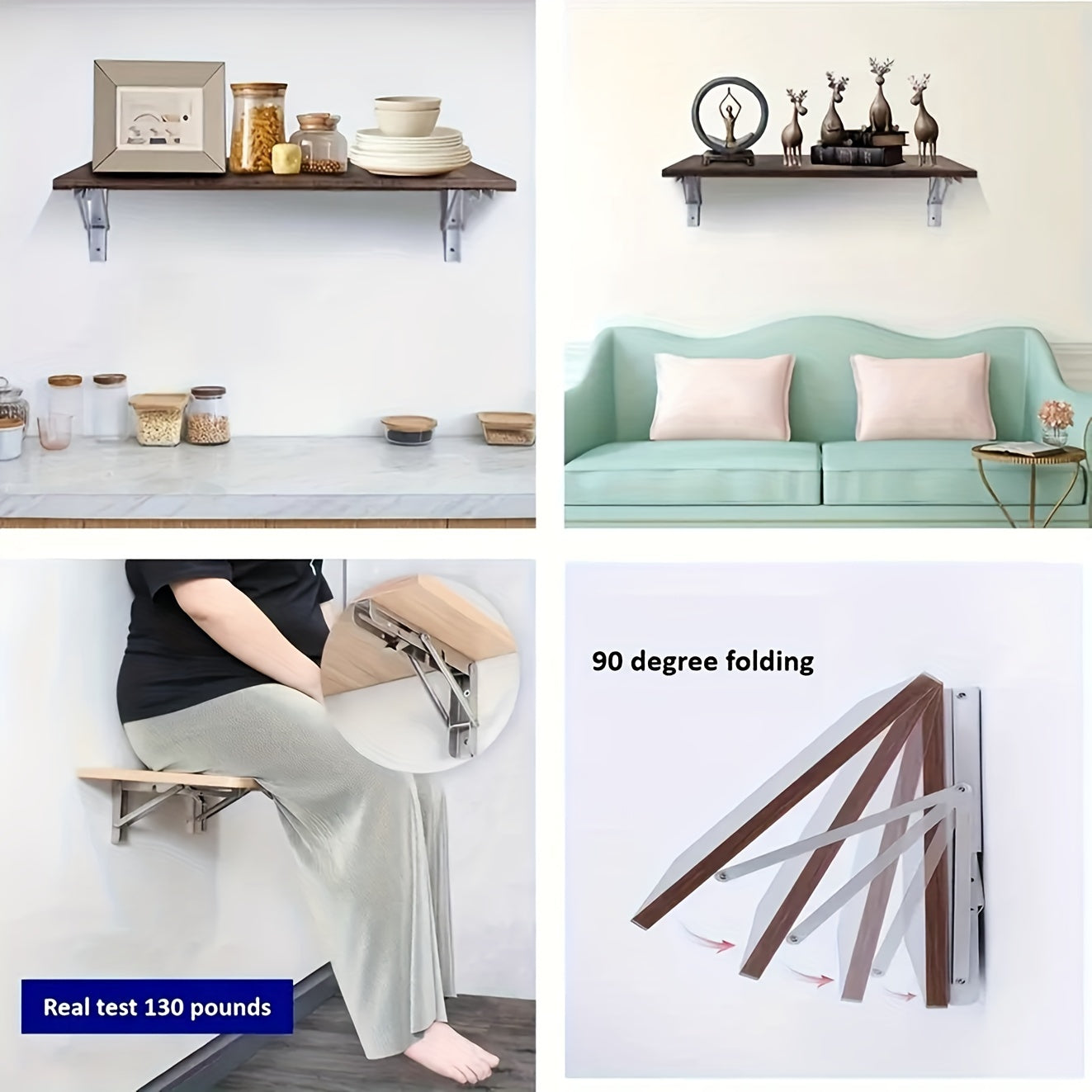 2-Piece Heavy-Duty Steel Folding Shelf Brackets – Space-Saving L-Shaped Table Hinge, Wall-Mounted with Screws, Sturdy and Adjustable