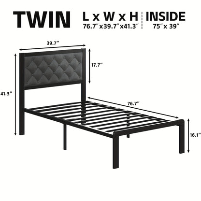 Queen Bed Frame with Headboard – Fabric Upholstered, Metal Slats Support, Platform Bed with Storage Space, Easy Assembly, Noise-Free, No Box Spring Needed