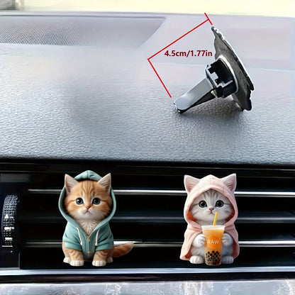 2-Pack Hoodie Cat and Boba Tea Acrylic Vent Clips - Decorative Air Fresheners for Car A/C Outlets with Scent Tablets, Aesthetic Vehicle Accessories for Interior Decor