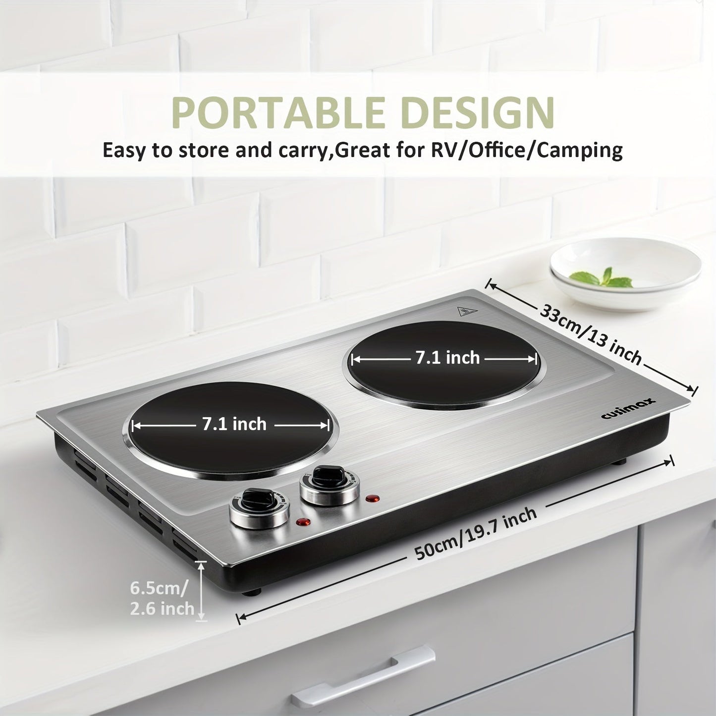 1800W Cusimax Infrared Ceramic Electric Hot Plate - Portable Stainless Steel Countertop Burner with Dual Knob Control - Easy to Clean, Upgraded Version