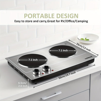 1800W Cusimax Infrared Ceramic Electric Hot Plate - Portable Stainless Steel Countertop Burner with Dual Knob Control - Easy to Clean, Upgraded Version