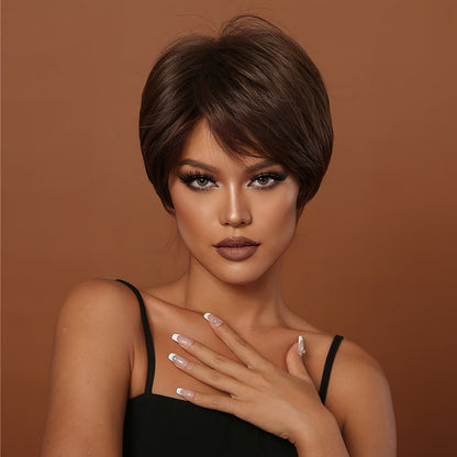 Synthetic 8 Inch Short Brown Pixie Cut Wig for Women - Perfect for Daily Wear & Cosplay