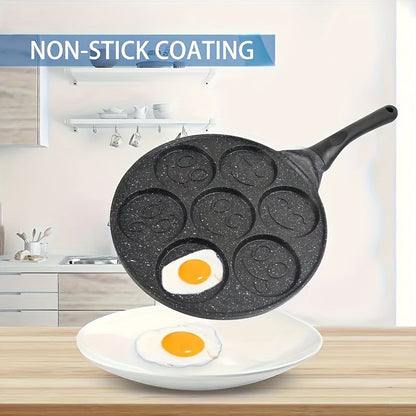 Nonstick Pancake Pan with 7 Happy Face Molds - 7-Cup Blini Maker with Heat-Resistant Handle - Easy-to-Clean Fun Breakfast Pan