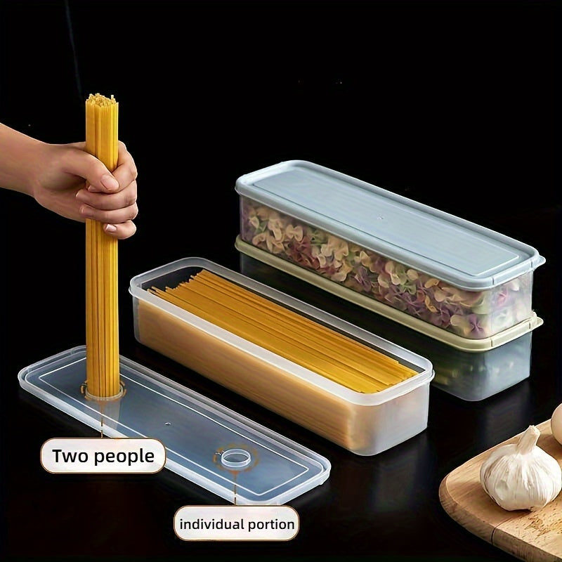 4 Pack Long Rectangular Food Storage Containers - Reusable Plastic Organizer Boxes with Lid for Scallions, Garlic, Noodles and More