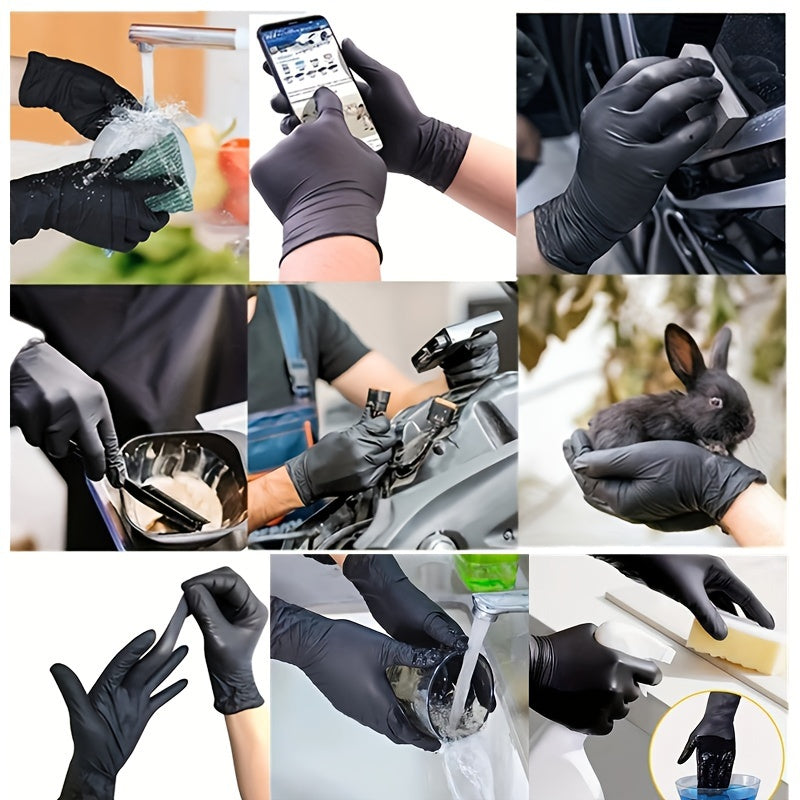 Black Nitrile Gloves - 20/50/99/100pcs Durable Non-Slip Textured Fingertip Gloves | Ideal for Kitchen Cleaning, Tattoo, Hair Dyeing, Pet Care, Beauty Salons, Household Chores | Disposable, Latex-Free