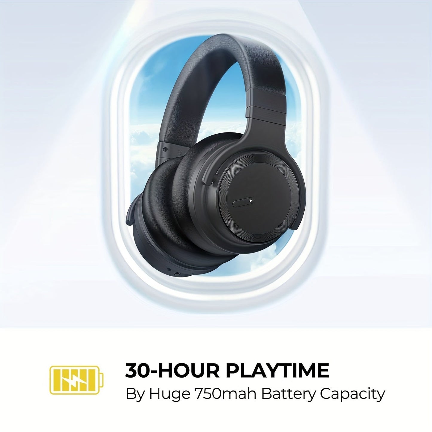 30 Hour Playtime Wireless Active Noise Cancelling Headphones - Premium Sound, Rich Bass, Crystal-Clear Calls, Comfort Fit, Foldable Design - Black