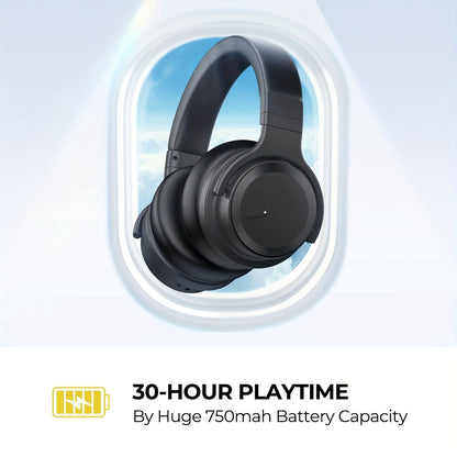 30 Hour Playtime Wireless Active Noise Cancelling Headphones - Premium Sound, Rich Bass, Crystal-Clear Calls, Comfort Fit, Foldable Design - Black