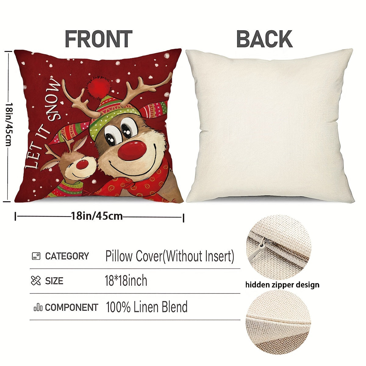 4pcs Merry Christmas Throw Pillow Covers - Cute Reindeer, Snowman & Xmas Tree Designs, Winter Holiday Farmhouse Decor, 18x18in Cushion Covers for Porch, Patio & Living Room
