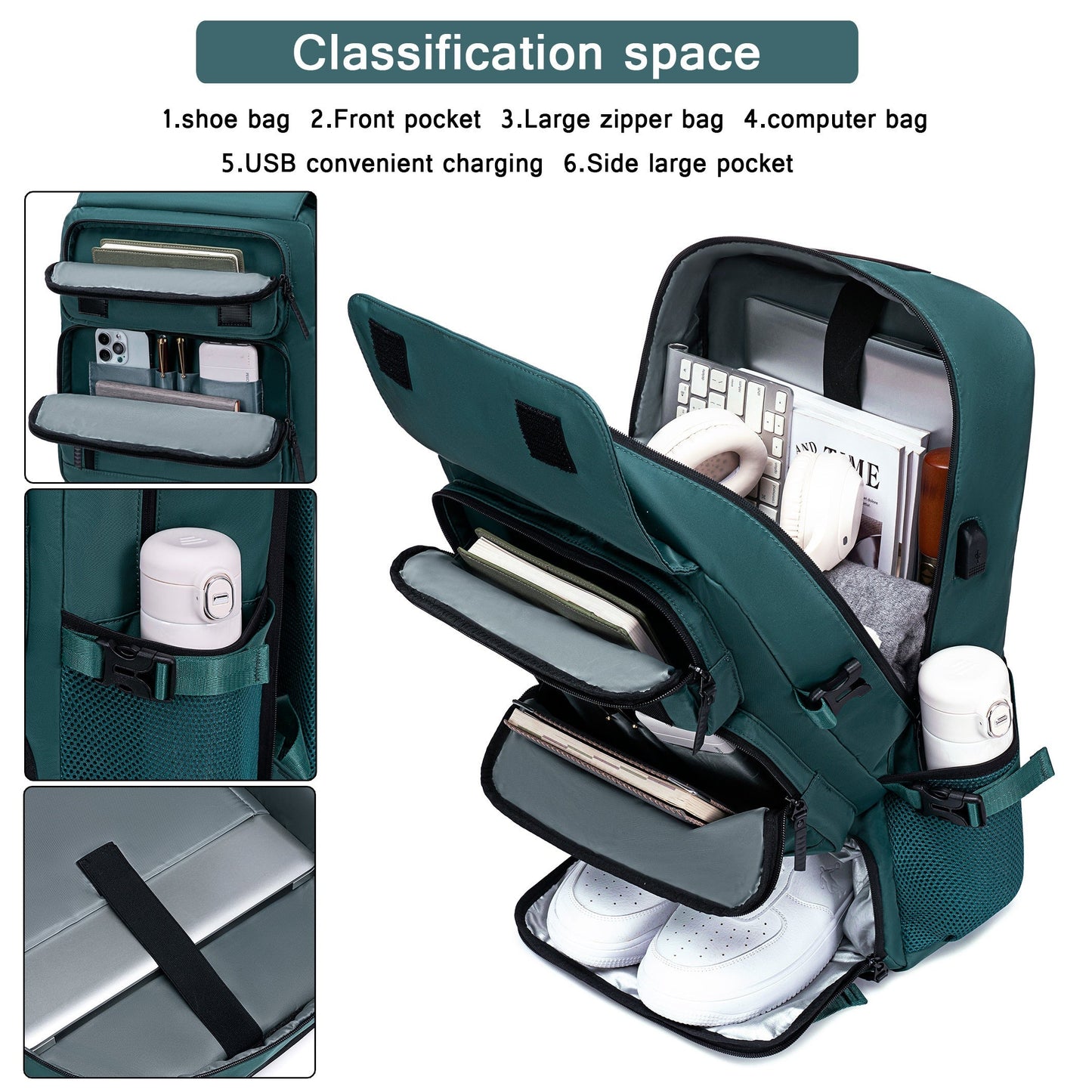 Multifunctional Travel Backpack - Waterproof Computer Backpack with Shoe Compartment, 17.3-Inch Laptop Carry-On, Airline-Approved Schoolbag for Men and Women