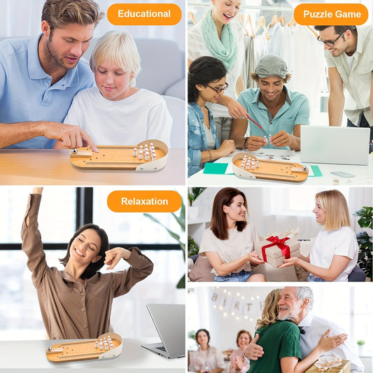 Wooden Mini Tabletop Bowling Game Set – Desktop Bowling Alley with 10 Pins and Metal Ball, Fun Desk Toy for Home and Office, Perfect Gift for Coworkers and Family
