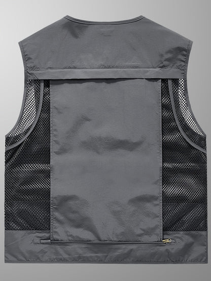 Men's Loose Fit V-Neck Quick-Drying Polyamide Vest Jacket – Multi-Pocket, Lightweight, and Breathable for Outdoor Activities, Fishing, and Photography – Ideal for Spring and Fall