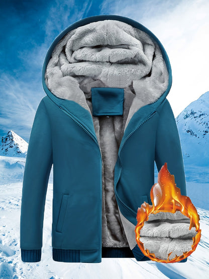 Winter Warm Fleece Zipper Hooded Jacket – Color Block Casual Hoodie – Women's Clothing