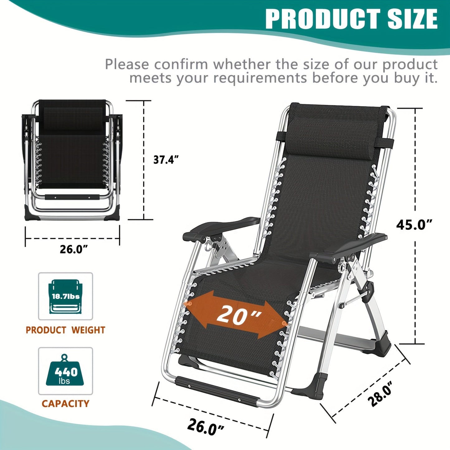 Zero Gravity Chair – Reclining Lounge Chair with Removable Cushion & Cup Holder, Indoor/Outdoor Patio Recliner, Supports Up to 440lbs