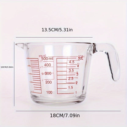 500ml Heat-Resistant Glass Measuring Cup with Scale and Handle - Microwave and Oven Safe for Baking and Cooking