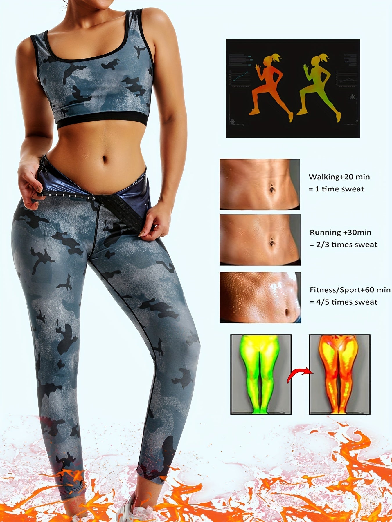 Women's Sauna Suit Set – Half-Back Vest and Long Pants for Sweat-Shaping, Silver-Coated Buttons, 2-Piece Yoga Fitness Outfit