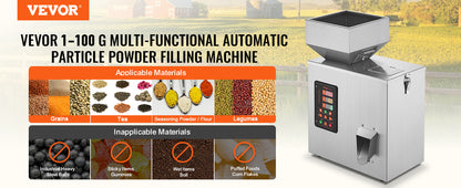 VEVOR Automatic Powder Filling Machine — Intelligent Particle Weighing Dispenser (1-100g / 1-200g / 10-500g) for Tea Seeds