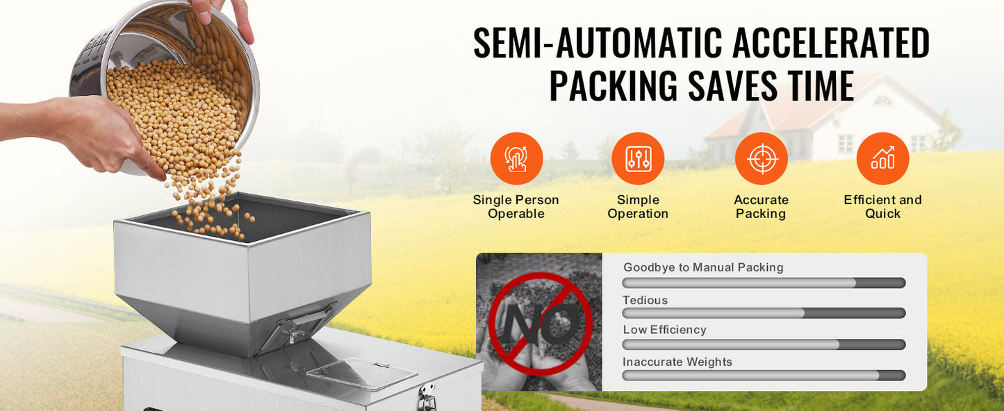 VEVOR Automatic Powder Filling Machine — Intelligent Particle Weighing Dispenser (1-100g / 1-200g / 10-500g) for Tea Seeds