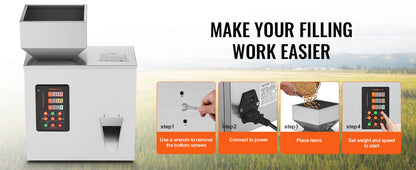 VEVOR Automatic Powder Filling Machine — Intelligent Particle Weighing Dispenser (1-100g / 1-200g / 10-500g) for Tea Seeds