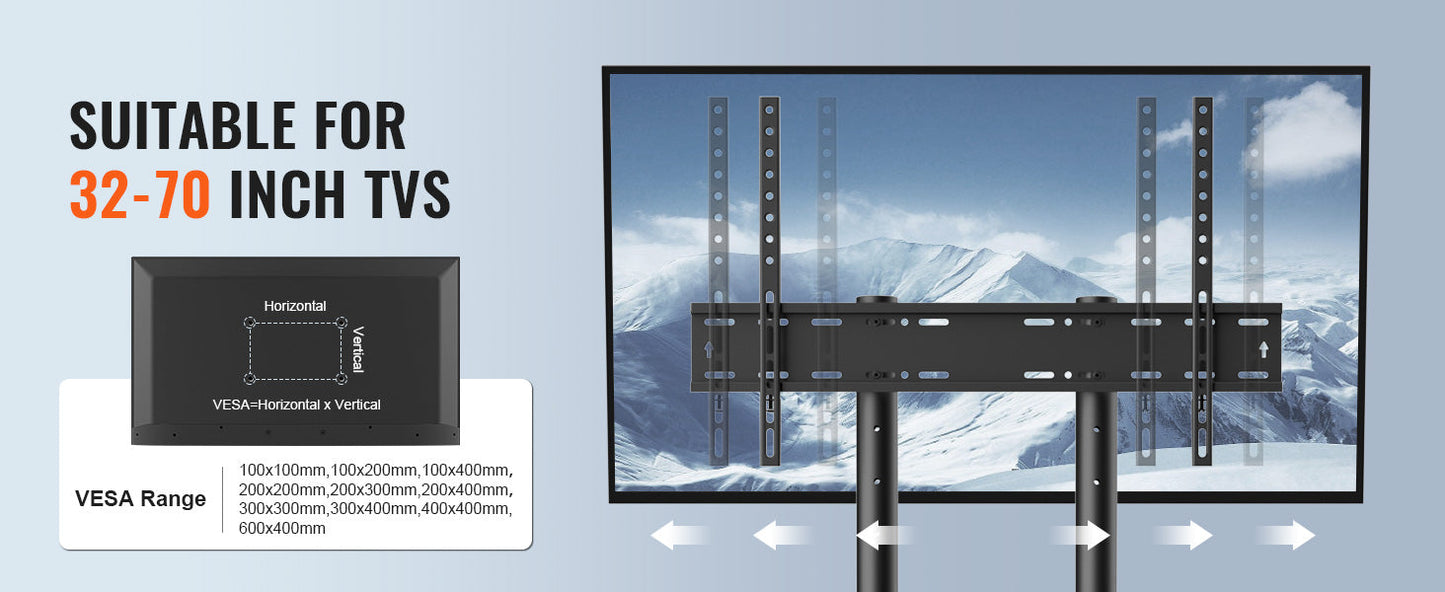 SucceBuy Height Adjustable Mobile TV Stand – Rolling Cart with Double Tray for Audio-Visual Devices