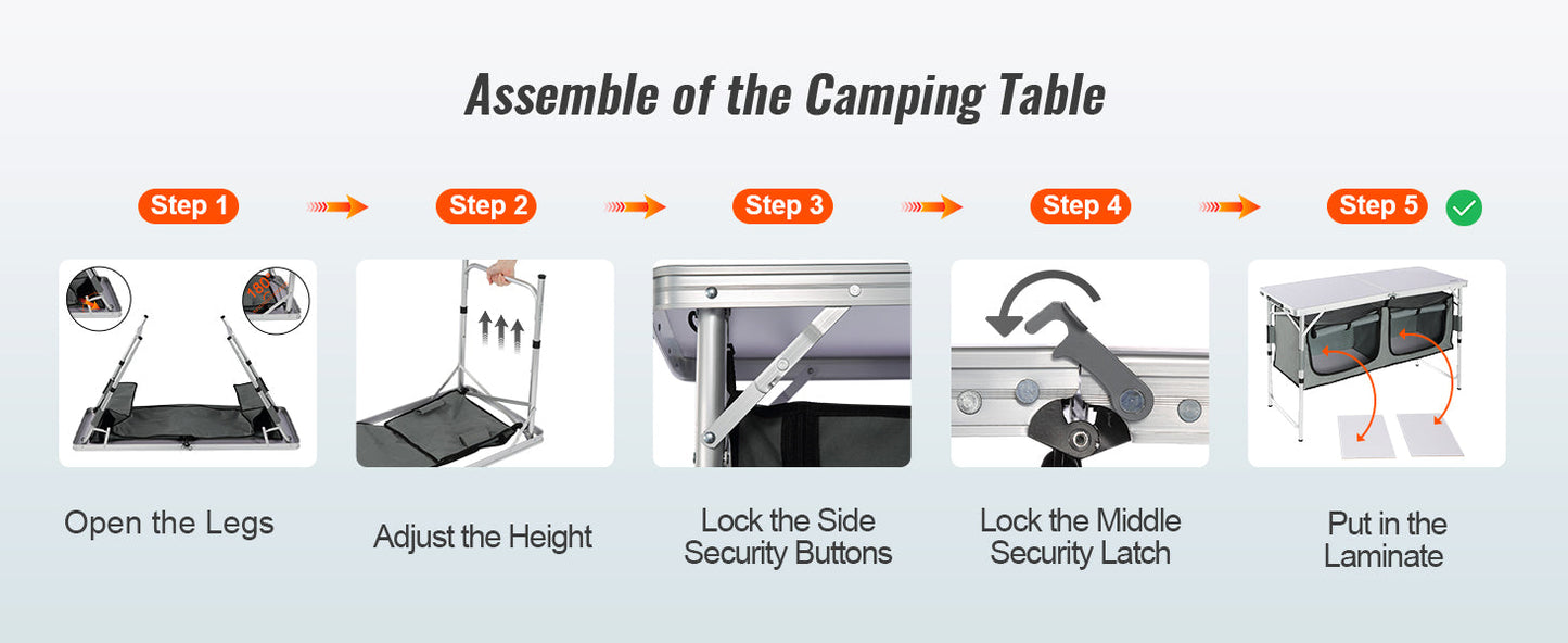 VEVOR Folding Camping Kitchen Table – Quick Set-Up MDF Table for Outdoor Picnic, BBQ, RV & Travel