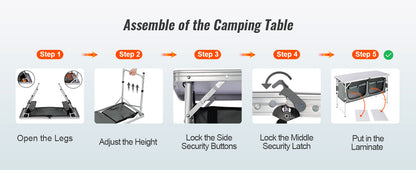 VEVOR Folding Camping Kitchen Table – Quick Set-Up MDF Table for Outdoor Picnic, BBQ, RV & Travel