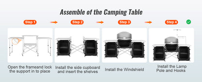 VEVOR Foldable Camping Kitchen Table – Outdoor Cooking Cabinet with Storage Rack & X-Shaped Aluminum Alloy Frame for BBQ & Picnic