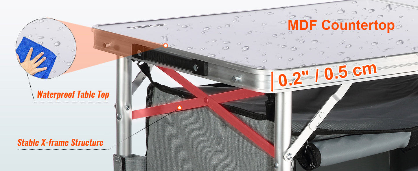 VEVOR Folding Camping Kitchen Table – Quick Set-Up MDF Table for Outdoor Picnic, BBQ, RV & Travel