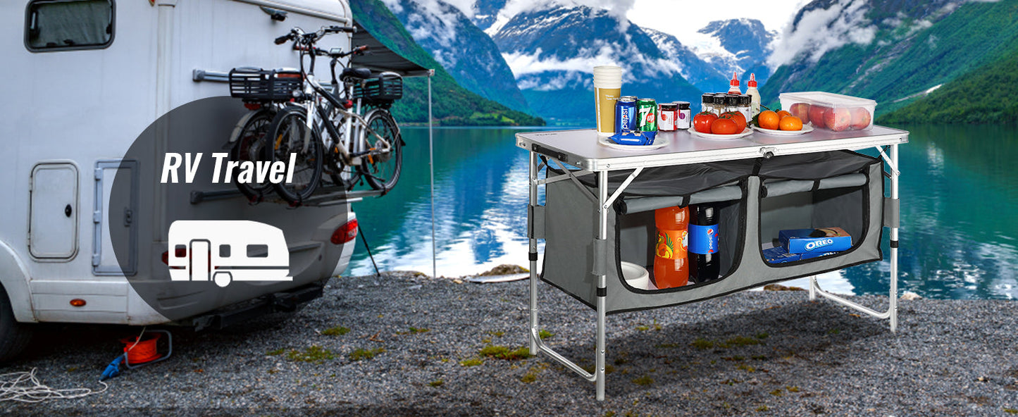 VEVOR Folding Camping Kitchen Table – Quick Set-Up MDF Table for Outdoor Picnic, BBQ, RV & Travel