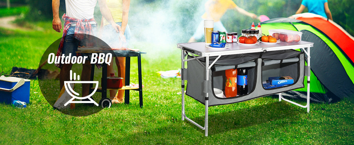 VEVOR Folding Camping Kitchen Table – Quick Set-Up MDF Table for Outdoor Picnic, BBQ, RV & Travel