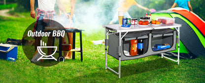 VEVOR Folding Camping Kitchen Table – Quick Set-Up MDF Table for Outdoor Picnic, BBQ, RV & Travel