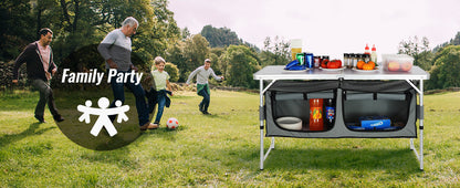 VEVOR Folding Camping Kitchen Table – Quick Set-Up MDF Table for Outdoor Picnic, BBQ, RV & Travel