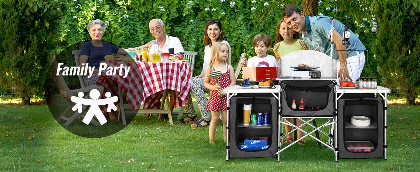 VEVOR Foldable Camping Kitchen Table – Outdoor Cooking Cabinet with Storage Rack & X-Shaped Aluminum Alloy Frame for BBQ & Picnic