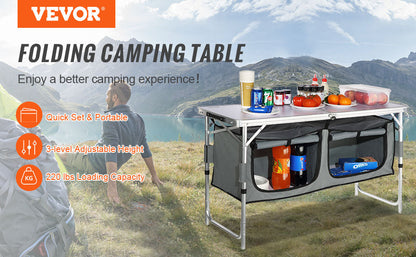VEVOR Folding Camping Kitchen Table – Quick Set-Up MDF Table for Outdoor Picnic, BBQ, RV & Travel