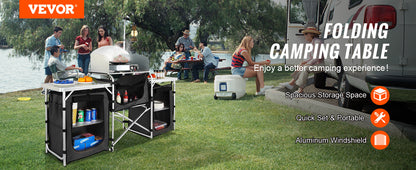 VEVOR Foldable Camping Kitchen Table – Outdoor Cooking Cabinet with Storage Rack & X-Shaped Aluminum Alloy Frame for BBQ & Picnic