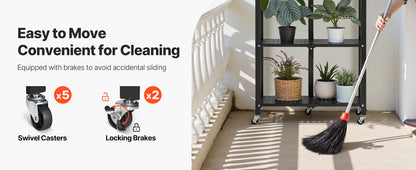 SucceBuy 3-6 Tier Black Foldable Storage Rack — Wheeled Metal Shelving Organizer for Garage & Kitchen